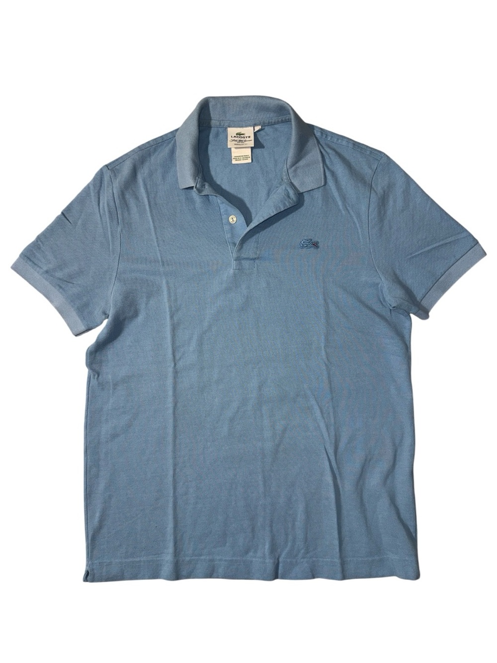 Lacoste x Saks Fifth Avenue mens 5 L Large blue pique polo shirt EUC